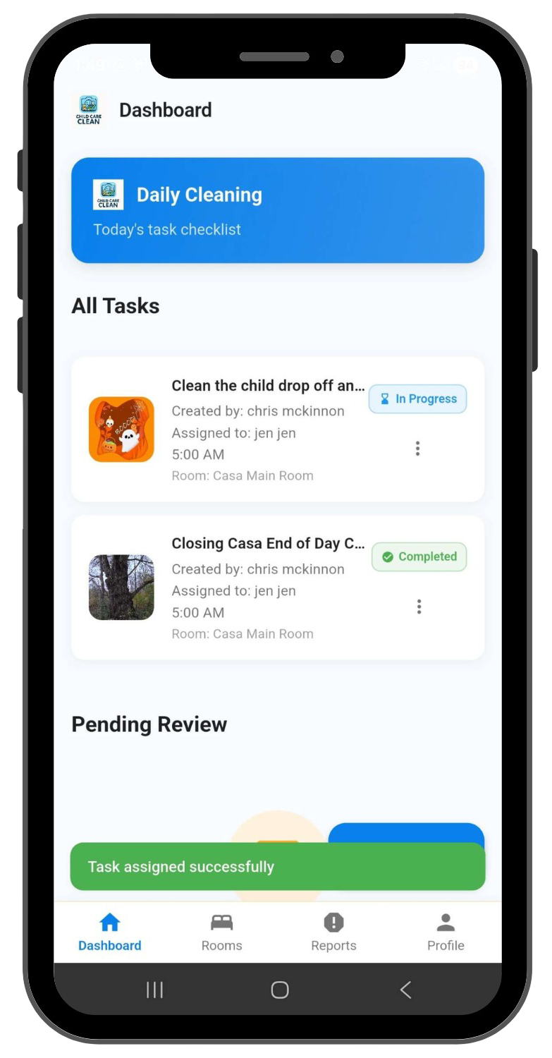 Child Care Clean Mobile App Task Screen Demonstration